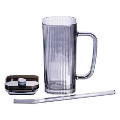 Чашка скляна Golden Square 280 мл з трубочкою, димчастий Чашка скляна Golden Square 280 мл з трубочкою, димчастий