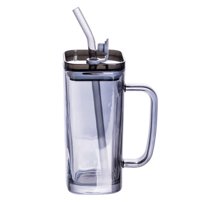 Чашка скляна Essentials 280 мл з кришкою та трубочкою, димчастий