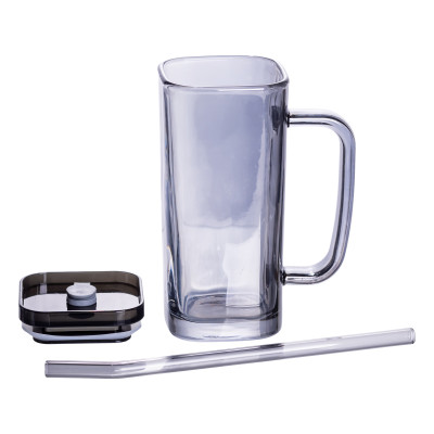 Чашка скляна Essentials 280 мл з кришкою та трубочкою, димчастий Чашка скляна Essentials 280 мл з кришкою та трубочкою, димчастий