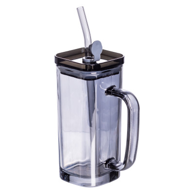 Чашка скляна Essentials 280 мл з кришкою та трубочкою, димчастий Чашка скляна Essentials 280 мл з кришкою та трубочкою, димчастий