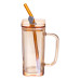 Чашка стеклянная Essentials 280 мл с крышкой и трубочкой, карамель