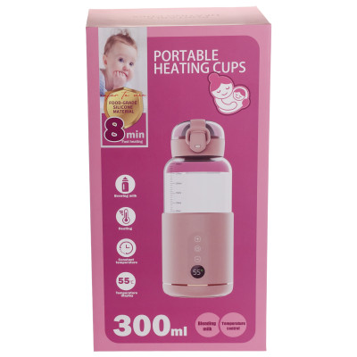 Бутылка с подогревом 300 мл с аккумулятором, розовый