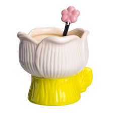 Чаша фарфоровая для мороженого в форме тюльпана с ложкой 300 мл, желтый