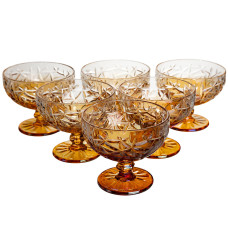 Набор креманок на ножке Diamond Cut 6 штук по 340 мл из хрустального стекла, золотистый