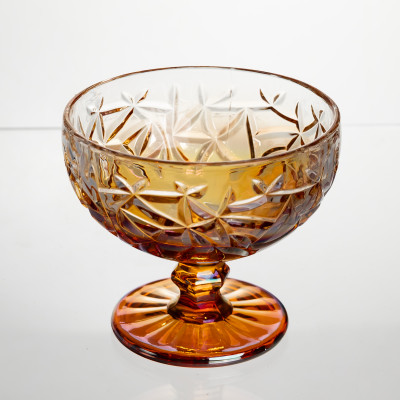 Набір креманок на ніжці Diamond Cut 6 штук по 340 мл із кришталевого скла, золотистий