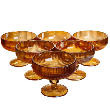 Набор креманок 6 штук по 340 мл ребристых из толстого стекла, янтарный