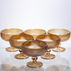 Набор креманок 6 штук по 340 мл ребристых из толстого стекла, коричневый