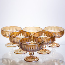 Набор креманок на ножке 6 штук из толстого стекла, янтарный