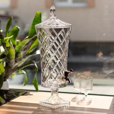 Лимонадниця скляна на ніжці Glass Fountain 2 л з краником