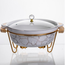 Мармитница фарфоровая для первых блюд 2 л, белый мрамор