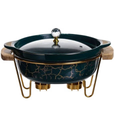 Мармитница фарфоровая для первых блюд 1,3 л, зеленый мрамор