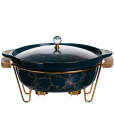 Мармитница фарфоровая для первых блюд 2 л, зеленый мрамор