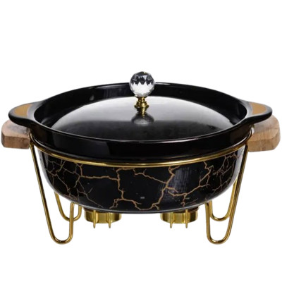 Мармитница фарфоровая для первых блюд 1,3 л, черный мрамор