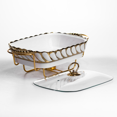 Мармітниця порцелянова Tiffany 1.5 л зі скляною кришкою на металевій підставці з підігрівом 34*26*7 см Мармітниця порцелянова Tiffany 1.5 л зі скляною кришкою на металевій підставці з підігрівом 34*26*7 см