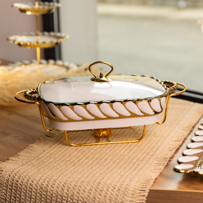 Мармітниця порцелянова Tiffany 1.5 л зі скляною кришкою на металевій підставці з підігрівом 34*26*7 см Мармітниця порцелянова Tiffany 1.5 л зі скляною кришкою на металевій підставці з підігрівом 34*26*7 см