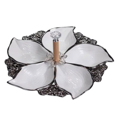 Менажниця порцелянова на 5 секцій кругла 30 см, срібло