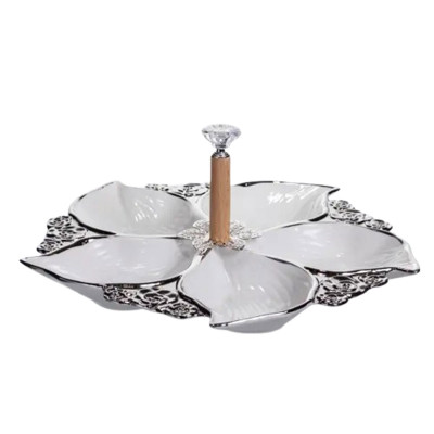 Менажниця порцелянова на 5 секцій кругла 30 см, срібло