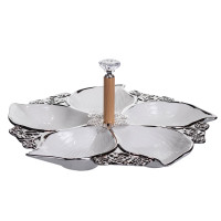 Менажниця порцелянова на 5 секцій кругла 30 см, срібло