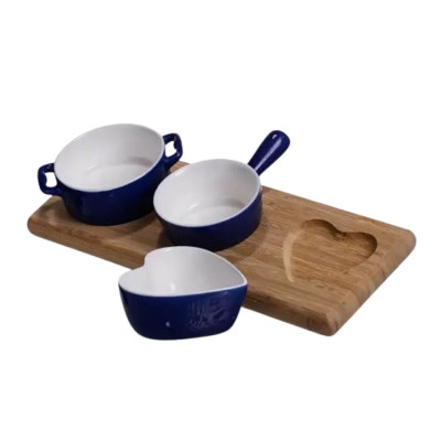 Набор менажниц фарфоровых из 3 штук по 50 мл на бамбуковой подставке, синий Набор менажниц фарфоровых из 3 штук по 50 мл на бамбуковой подставке, синий