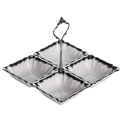 Менажница фарфоровая на 4 секции 18*18*3 см квадратная, серебро Менажница фарфоровая на 4 секции 18*18*3 см квадратная, серебро