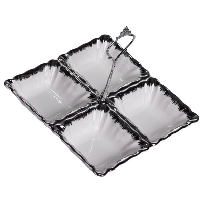 Менажница фарфоровая на 4 секции 18*18*3 см квадратная, серебро Менажница фарфоровая на 4 секции 18*18*3 см квадратная, серебро