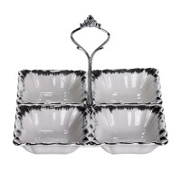 Менажница фарфоровая на 4 секции 18*18*3 см квадратная, серебро