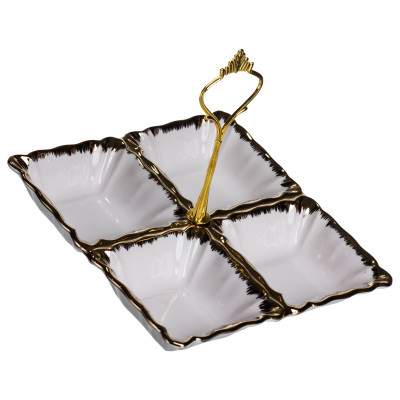 Менажница фарфоровая на 4 секции 18*18*3 см квадратная, золото Менажница фарфоровая на 4 секции 18*18*3 см квадратная, золото