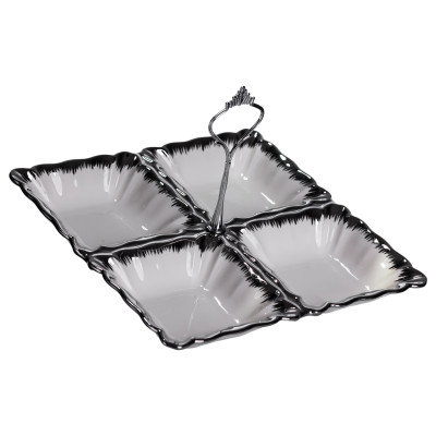 Менажница фарфоровая на 4 секции квадратная 22.5*22.5*3 см, серебро Менажница фарфоровая на 4 секции квадратная 22.5*22.5*3 см, серебро