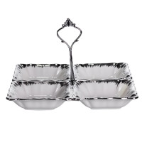 Менажница фарфоровая на 4 секции квадратная 22.5*22.5*3 см, серебро