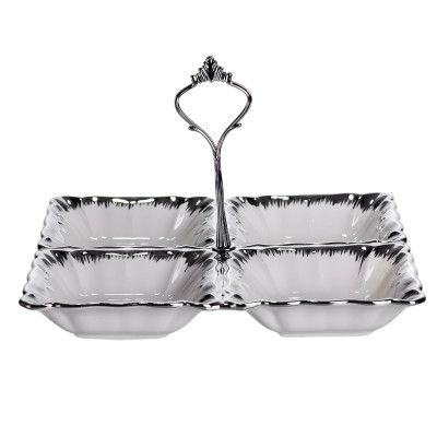 Менажница фарфоровая на 4 секции квадратная 22.5*22.5*3 см, серебро