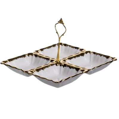 Менажница фарфоровая на 4 секции квадратная 22.5*22.5*3 см, золото Менажница фарфоровая на 4 секции квадратная 22.5*22.5*3 см, золото