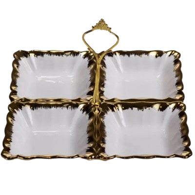 Менажница фарфоровая на 4 секции квадратная 22.5*22.5*3 см, золото Менажница фарфоровая на 4 секции квадратная 22.5*22.5*3 см, золото