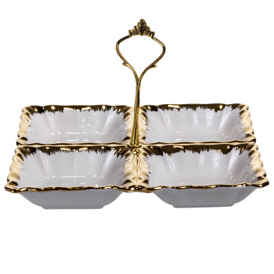 Менажница фарфоровая на 4 секции квадратная 22.5*22.5*3 см, золото