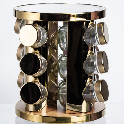 Набор баночек для специй 12 шт. по 100 мл на подставке с зеркалом и LED-подсветкой