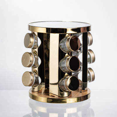 Набор баночек для специй 12 шт. по 100 мл на подставке с зеркалом и LED-подсветкой