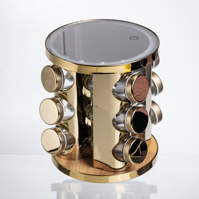 Набор баночек для специй 12 шт. по 100 мл на подставке с зеркалом и LED-подсветкой