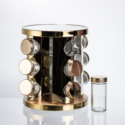 Набор баночек для специй 12 шт. по 100 мл на подставке с зеркалом и LED-подсветкой
