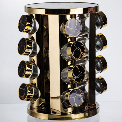 Карусель для специй 16 баночек по 100 мл, черный мрамор