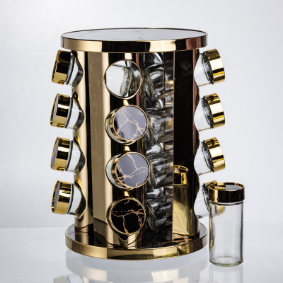 Карусель для специй 16 баночек по 100 мл, черный мрамор