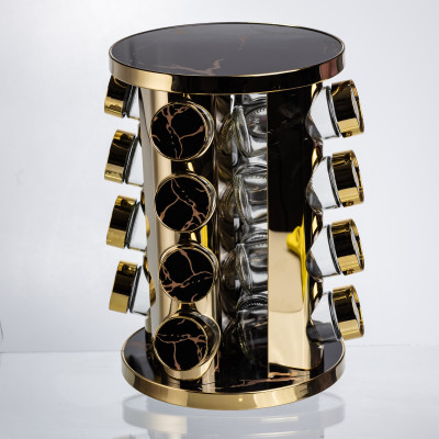 Карусель для специй 16 баночек по 100 мл, черный мрамор