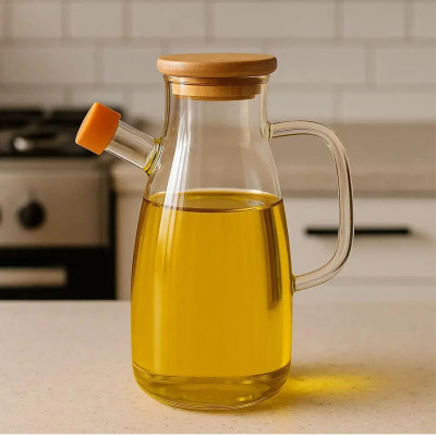 Пляшка для олії та оцту скляна з бамбуковою кришкою 650 мл Пляшка для олії та оцту скляна з бамбуковою кришкою 650 мл
