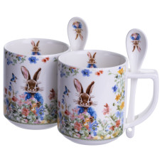Набор чашек фарфоровых Garden Rabbits 2 штуки по 300 мл с ложками