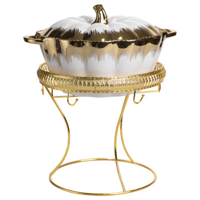 Суповый сервиз из фарфора 8 предметов на 6 персон на металлической подставке, золото Суповый сервиз из фарфора 8 предметов на 6 персон на металлической подставке, золото