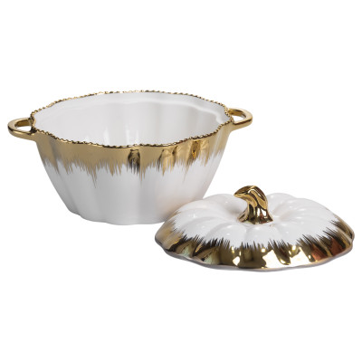 Суповый сервиз из фарфора 8 предметов на 6 персон на металлической подставке, золото Суповый сервиз из фарфора 8 предметов на 6 персон на металлической подставке, золото