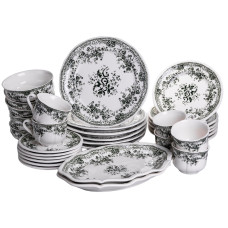 Столовый сервиз Vintage Elegant фарфоровый 32 предмета на 6 персон, черный