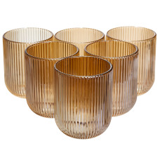 Набор стаканов для напитков 6 штук по 250 мл ребристых из толстого стекла, коричневый