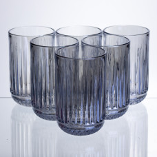 Набор стаканов для напитков 6 штук по 400 мл ребристых из толстого стекла, синий