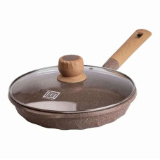 Сковорода с антипригарным мраморным покрытием и крышкой 26 см, бежевый