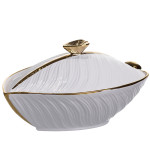 Супниця порцелянова з кришкою 800 мл з рельєфним візерунком, золото