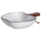 Миска сервірувальна порцелянова 700 мл з дерев'яною ручкою, срібло